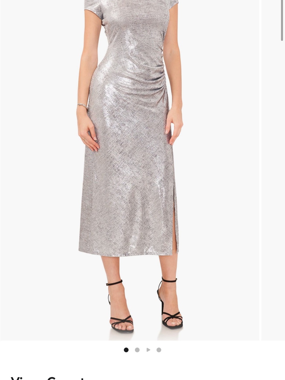 Metallic Silver Midi dress with Side Slit